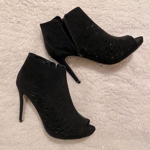 Black Suede Open Toe Heels